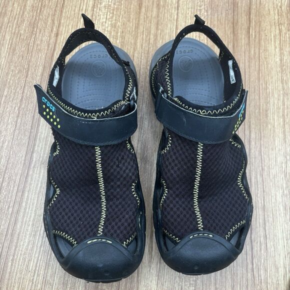 Crocs Swiftwater Mens Size 8 Deck Sandals Shoes Black‎ Gray Mesh main image 3
